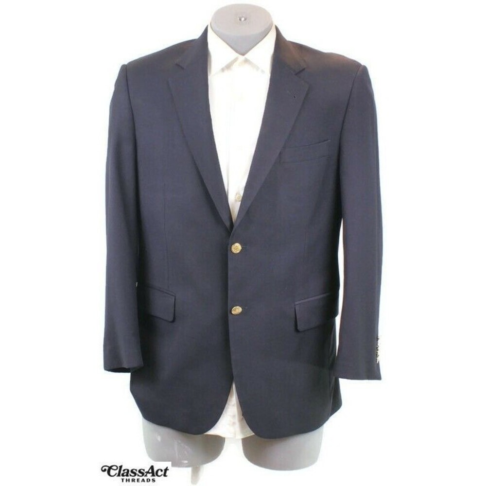Jos A Bank Navy Blue Gold Button Wool Blazer Suit Jacket Sport Coat 40R - Picture 2 of 13